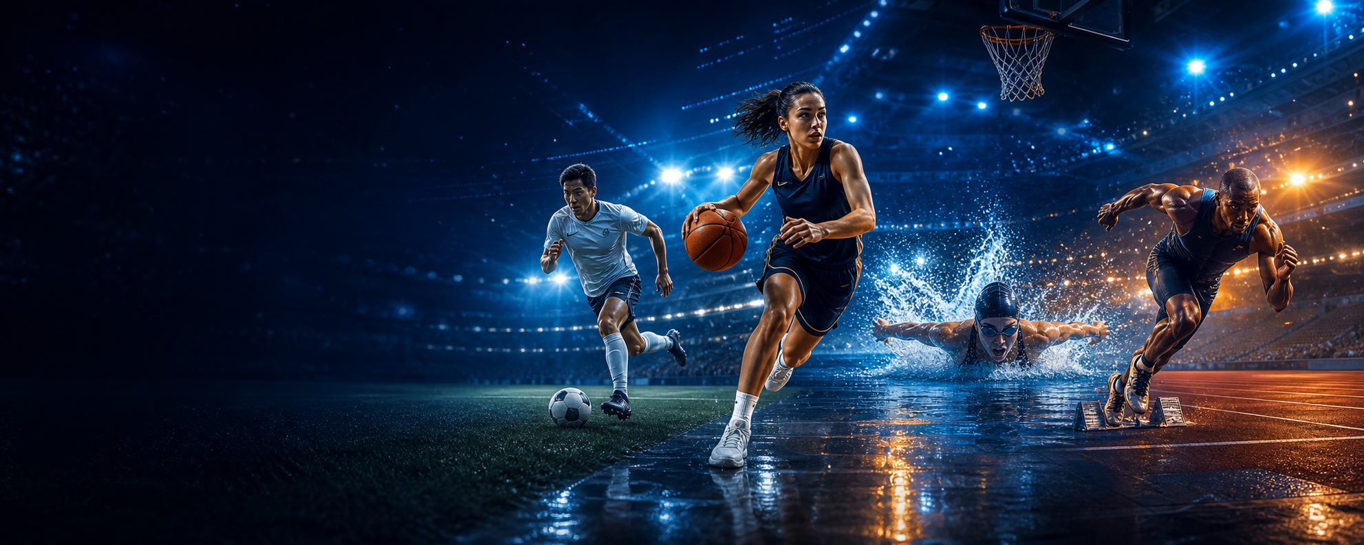 Athletes competing across basketball, football, swimming and athletics